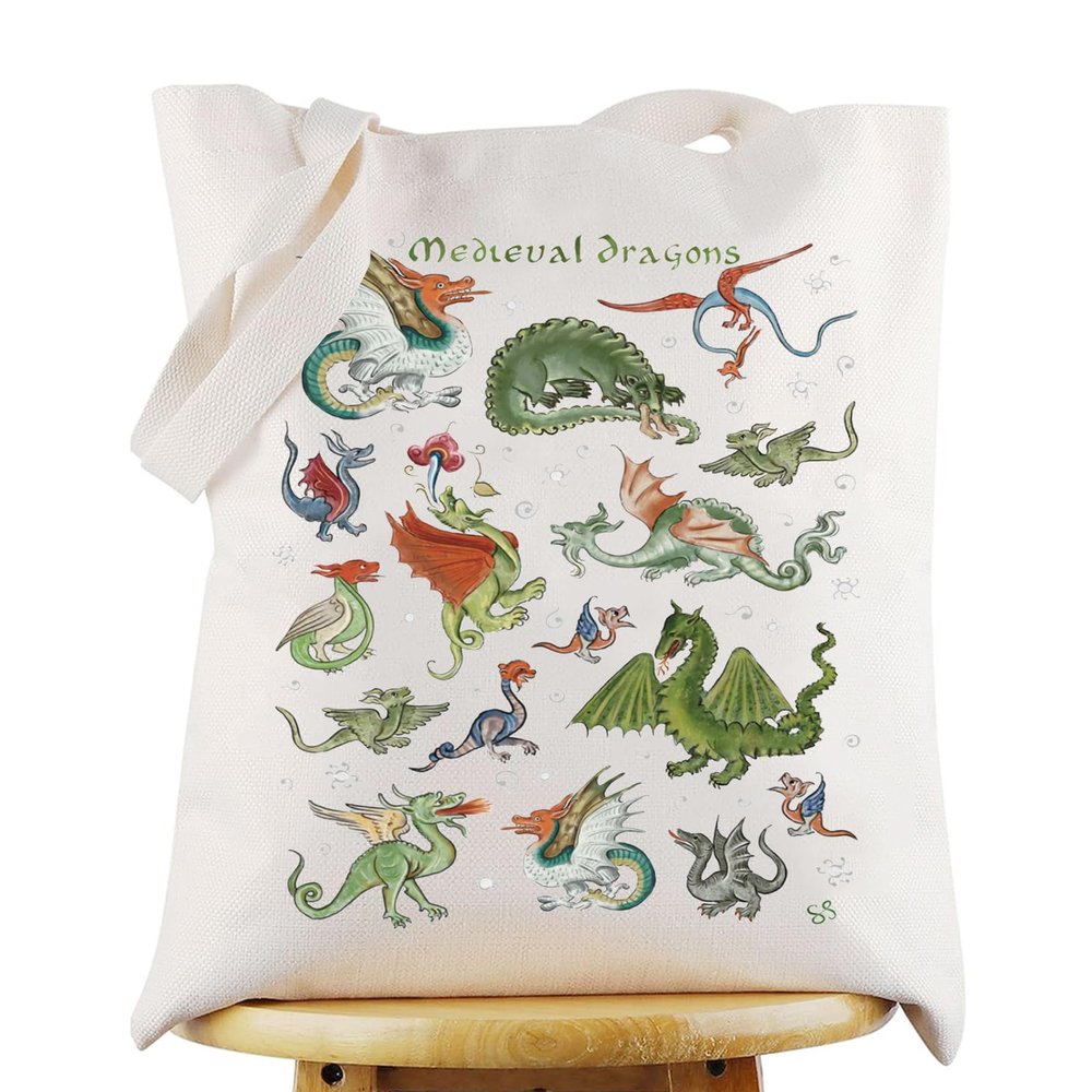 G2TUP Medieval Dragon Canvas Tote Bag - Dragon Lover Gift Shoulder Bag Merchandise (TG)