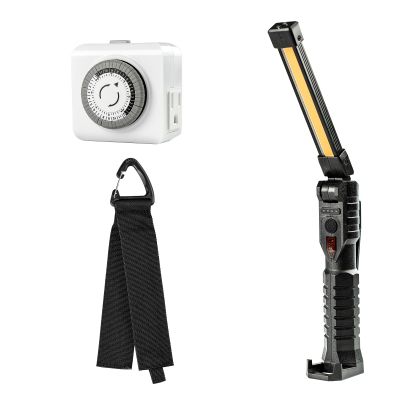 Abestorm Accessories Package. 180 Rotate LED Worklight, Extension Cord Holder Organizer for garage organization and storage, and 24-hour Mechanical Outlet Timer.