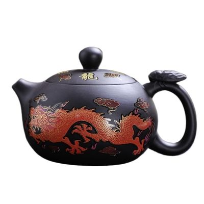 BAOLINXINL Teapot Dragon and Phoenix Chengxiang Boiling Water Changes Color for Teapot Purple Sand Xishi Fengming Teapot Tea Sets (Color : Red, Size : A)