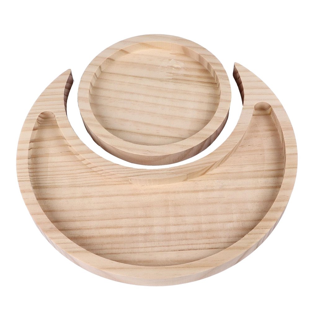 Crystal Holder Moon Tray Wooden Crystal Holder Round Crystal Organizer Tray Acacia Wood Trinket Dish for Rocks Jewelry Healing Crystals Storage