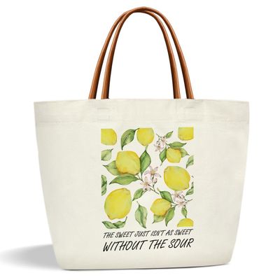 lamocho Lemon Gifts Canvas Tote Bags for Women, Lemon Tote Bag Aesthetic, Birthday Gifts for Women Friend Sister, Grocery Shopping Handbag -19