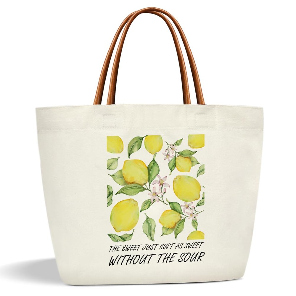 lamocho Lemon Gifts Canvas Tote Bags for Women, Lemon Tote Bag Aesthetic, Birthday Gifts for Women Friend Sister, Grocery Shopping Handbag -19