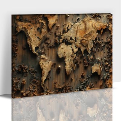 Vintage World Map Wall Art - Large Faux Wood World Map Backdrop Canvas Prints, Modern Map Art Framed Artwork for Office Decor, Old Travel Map Poster Painting Pictures for Home Wall Decor 28x40 Inches
