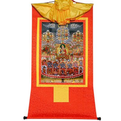 thangka, Tibetan thangka,thangka painting,buddhist tapestry,Tantric Tibetan Buddhism Thangka Wall Hanging,Guru Rinpoche's Conversion,Lotus Born,Hot Stamping Brocade Buddhist Tapestry for Zen Home Deco