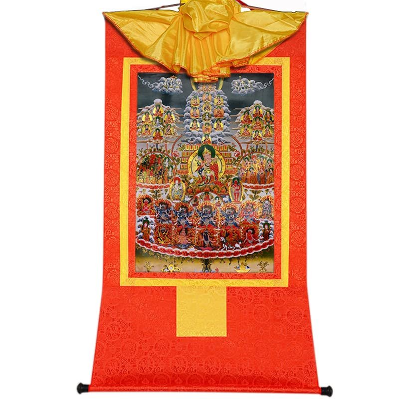 thangka, Tibetan thangka,thangka painting,buddhist tapestry,Tantric Tibetan Buddhism Thangka Wall Hanging,Guru Rinpoche's Conversion,Lotus Born,Hot Stamping Brocade Buddhist Tapestry for Zen Home Deco