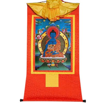 thangka, Tibetan thangka,thangka painting,buddhist tapestry,Akshobhya(A Healing Buddha Before Medicine Buddha), Tibetan Thangka Painting Art,Buddhist Thangka Brocade,Buddha Tapestry with Scroll ( Colo