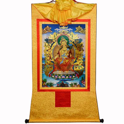thangka, Tibetan thangka,thangka Painting,Buddhist Tapestry,Maitreya(Ajita,Future Buddha of This World), Tibetan Thangka Painting Art,Buddhist Thangka Brocade,Buddha Tapestry with Scroll (Color : YEL