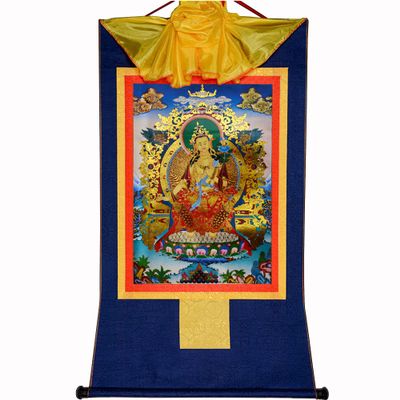 thangka, Tibetan thangka,thangka Painting,Buddhist Tapestry,Maitreya(Ajita,Future Buddha of This World), Tibetan Thangka Painting Art,Buddhist Thangka Brocade,Buddha Tapestry with Scroll (Color : Blu