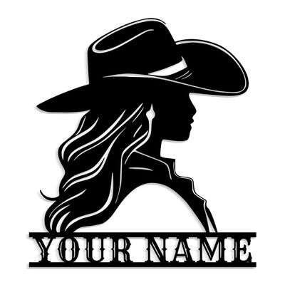 MeigoArt Custom Cowgirl Riding Metal Wall Art, Personalized Cowboy Name Tag, Girl's Room Decor, Country Girl, Barn Name, Ranch Sign
