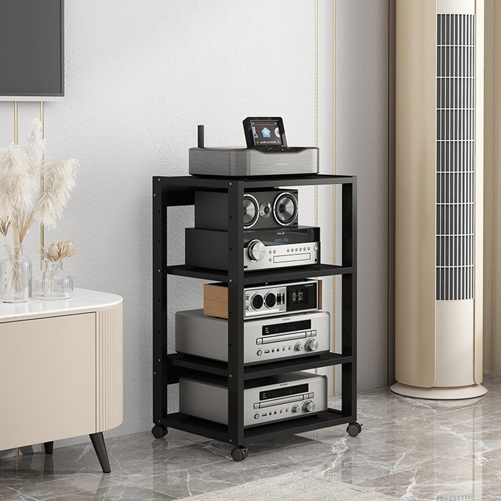 2/3/4/5-Tier AV Media Stand CD Player Stand Stereo Rack Corner TV Stand Audio Video Components Cabinet With Height Adjustable Wooden Shelf, for Life, Gaming, Recording Studio ( Size : 4 Tier 55x40x90c