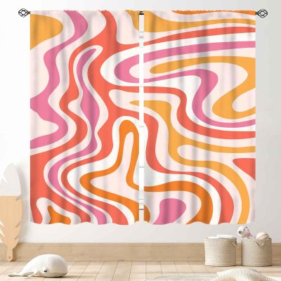 Aesthetic Curtains for Bedroom, Retro Groovy Cute 70s Orange Pink Spiral Swirl Pastel Abstract Wavy Hippie Funky Style Boho Window Treatment Drapery for Living Room kitchen Home 2 Panels, 84"x63" Inch