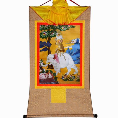 thangka, Tibetan thangka,thangka painting,buddhist tapestry,Four Harmonious Animals(Elephant,Monkey,Hare,Bird), Tibetan Thangka Painting Art,Buddhist Thangka Brocade,Buddha Tapestry with Scroll ( Colo