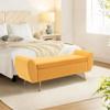 56" Storage Bench for Bedroom King Size Bed, Gold Legs, Velvet Yellow view 3