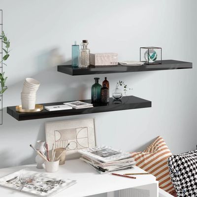 Floating Wall Shelves 2 pcs High Gloss Black 35.4"x9.3"x1.5" MDF Home Decor Shelf Living Room Decor Wall Shelf Suitable for Living Room, Bathroom, Kitchen, Bedroom.