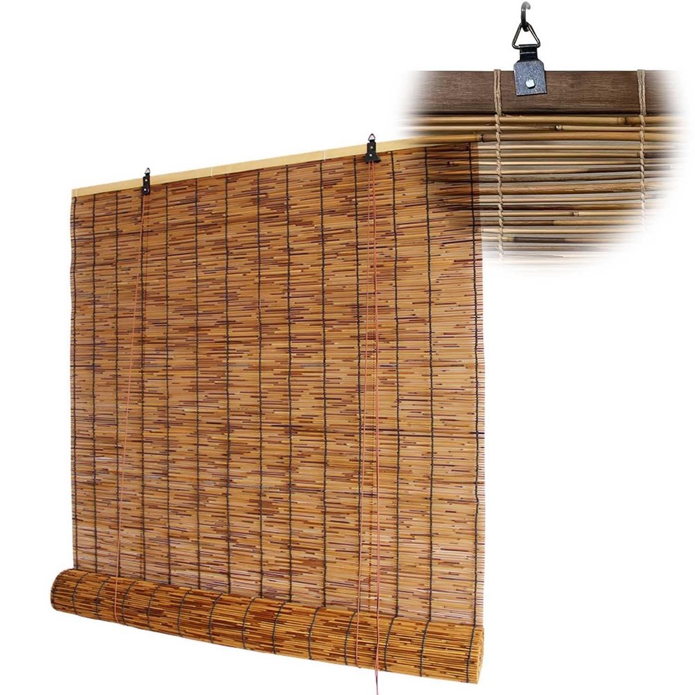 Bamboo Patio Blinds Light Filtering Outdoor Roll Up Shades, Bamboo Porch Blackout Roller Blinds 36 48 64 72 84 96 Inches High Sunshade Window Curtains for Home Decor, Cordless (Size : 60x64in(WxH))