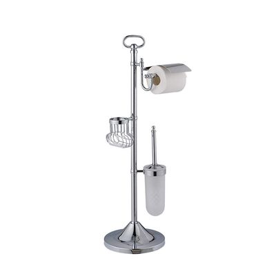 Freestanding Stainless Steel Toilet Paper Holder with Toilet Brush, Storage Box, 3 in 1 Bathroom Accessories Set,Gold (Chrome)