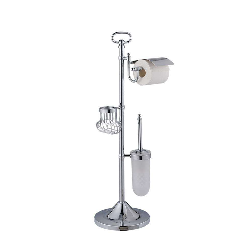 Freestanding Stainless Steel Toilet Paper Holder with Toilet Brush, Storage Box, 3 in 1 Bathroom Accessories Set,Gold (Chrome)