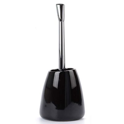 Bright Glazed Ceramic Base Toilet Brush Plating Handle Hard Hair Brush Head Toilet Brush Toilet Brush and Holder (Color : Gold) (Black)