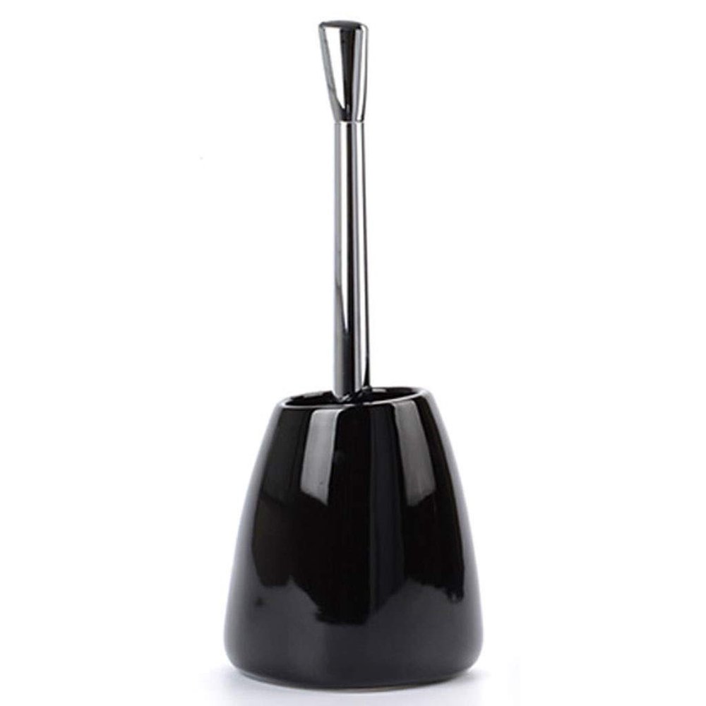 Bright Glazed Ceramic Base Toilet Brush Plating Handle Hard Hair Brush Head Toilet Brush Toilet Brush and Holder (Color : Gold) (Black)