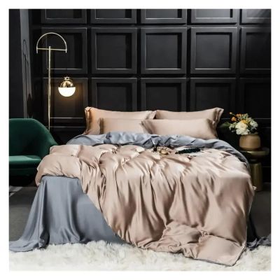 GLAMDIA Bed, Luxury 100% Silk Beauty Bedding Set Silk Duvet Cover Flat Sheet Bed Linen Pillowcase for Ad Bedult Set 4PCS, Queen, MM-102