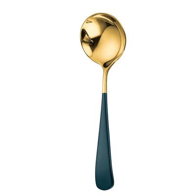 IFAJOOR Flatware Silverware Set, 1/4/6/8/10/12 Pieces 304 Stainless Steel Spoons Household Round Spoon Thickened Spoon Dessert Ice Cream Spoon, Tableware Cutlery Set (Color : Green Gold, Size : 6Pc