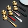 IFAJOOR Flatware Silverware Set, 1/4/6/8/10/12 Pieces 304 Stainless Steel Spoons Household Round Spoon Thickened Spoon Dessert Ice Cream Spoon, Tableware Cutlery Set (Color : Green Gold, Size : 6Pc view 4