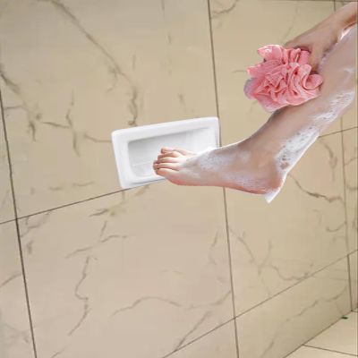 Aeovot Shower Foot Rest Niche Recessed Ceramics Soap Dish Shower Shelf, Easy to Install, for Shave Legs, Clean Heels Holds Bar Soap and Soap Holder