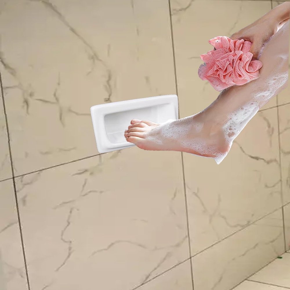 Aeovot Shower Foot Rest Niche Recessed Ceramics Soap Dish Shower Shelf, Easy to Install, for Shave Legs, Clean Heels Holds Bar Soap and Soap Holder