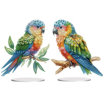 ARTopet 2Pcs DIY Diamond Desktop Ornament Parrot Special Shaped Crystal Diamond Art Painting Tabletop Ornaments Single Sided for Home Office Decor Crafts Gift