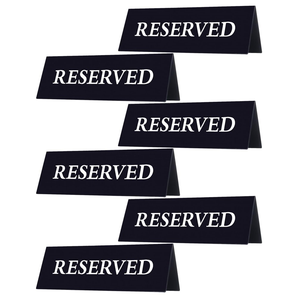 6 Pieces Plastic Reserved Table Sign for Wedding Acrylic Double Side Table Tent Black Guest Reservation Tables Seat Sign 7.9 x 2.7 Inches Reserve Seating Signs for Restaurant Chairs Wedding