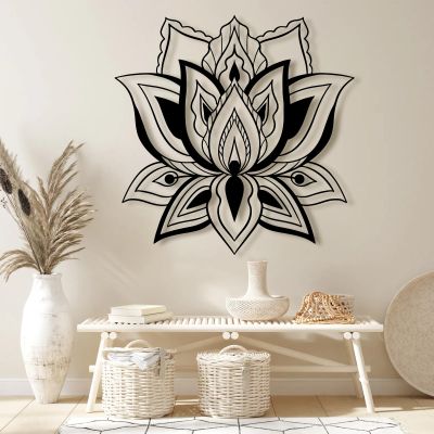 Metal Lotus Flower Wall Art,Mandala Wall Art,Lotus Metal,Yoga Wall Decor,Black Lotus Art,Spiritual Wall Art, Large Metal Wall Art Home Decor,Housewarming Gift (39"W x 39"H / 100 x 100 cm, Style 5)