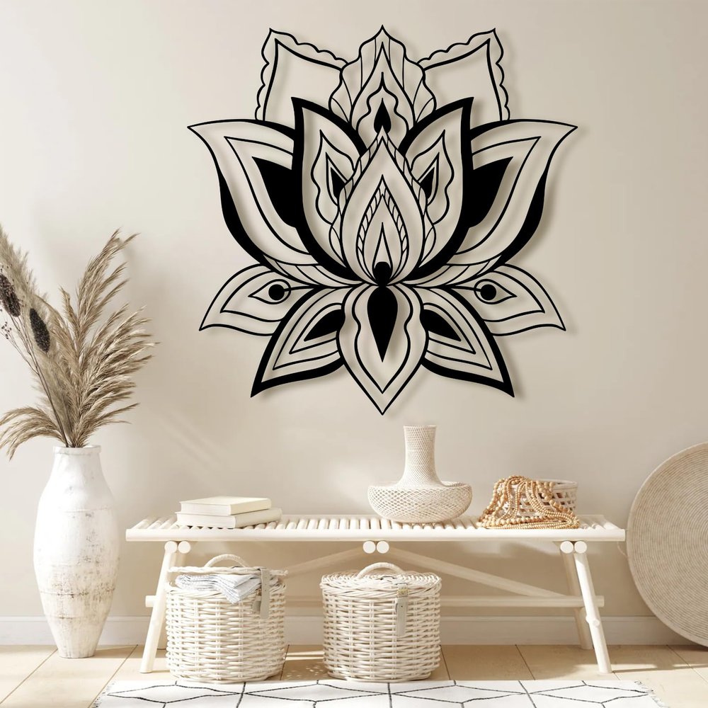 Metal Lotus Flower Wall Art,Mandala Wall Art,Lotus Metal,Yoga Wall Decor,Black Lotus Art,Spiritual Wall Art, Large Metal Wall Art Home Decor,Housewarming Gift (39"W x 39"H / 100 x 100 cm, Style 5)