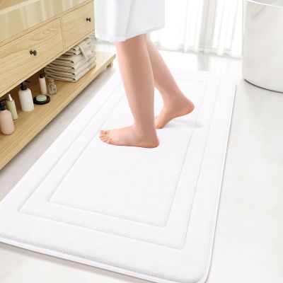 Arotive Memory Foam Bathroom Rug Mat 47x24, Ultra Soft and Absorbent Bath Mat, Machine Wash Dry, Comfortable Bath Rug Carpet for Bathroom Floor, Tub and Shower, White