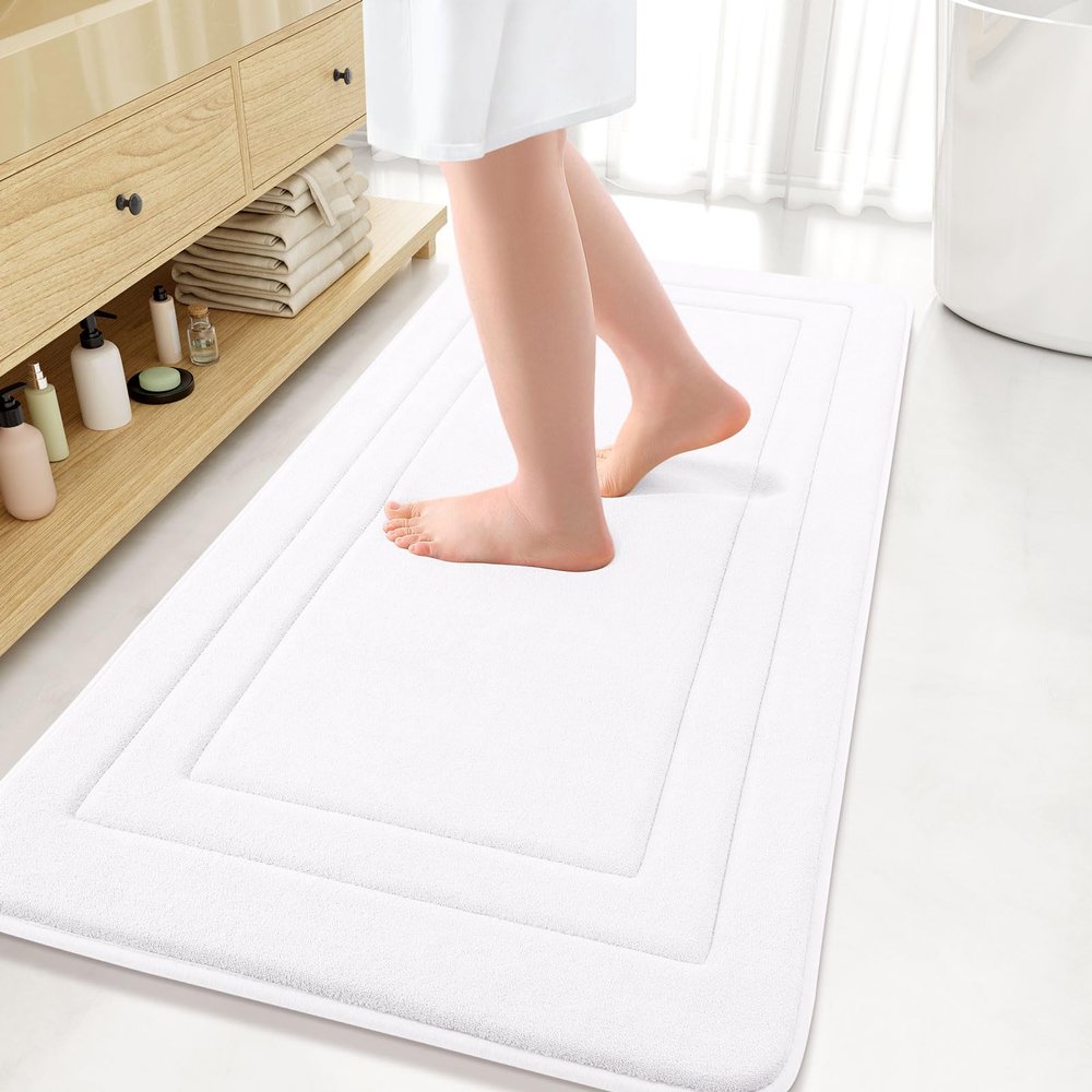 Arotive Memory Foam Bathroom Rug Mat 47x24, Ultra Soft and Absorbent Bath Mat, Machine Wash Dry, Comfortable Bath Rug Carpet for Bathroom Floor, Tub and Shower, White