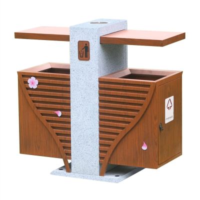 Outdoor Trash Cans Creative Outdoor Trash Can Imitation Classical Wood Grain Trash Can Double-barrel Sorting Trash Bin Waste Storage Bin with Removable Ashtray for Backyard, Patio and Kitchen Use