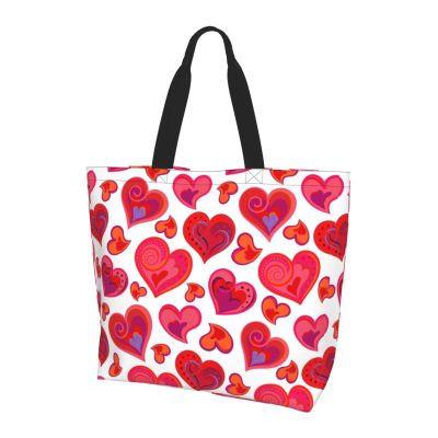 TKDYVAI Cute Heart Grocery Bag Valentines Day Shopping Bag Handbag Cute Grocery Bags Tote Bag Heart Canvas Bag