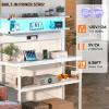 Aheaplus Bakers Rack with Power Outlet, Microwave Stand, 5 Tiers Coffee Bar Station with Led Lights, Kitchen Storage Shelf with 6 S-Shaped Hooks, Kitchen Rack Coffee Bar Stand, White view 3
