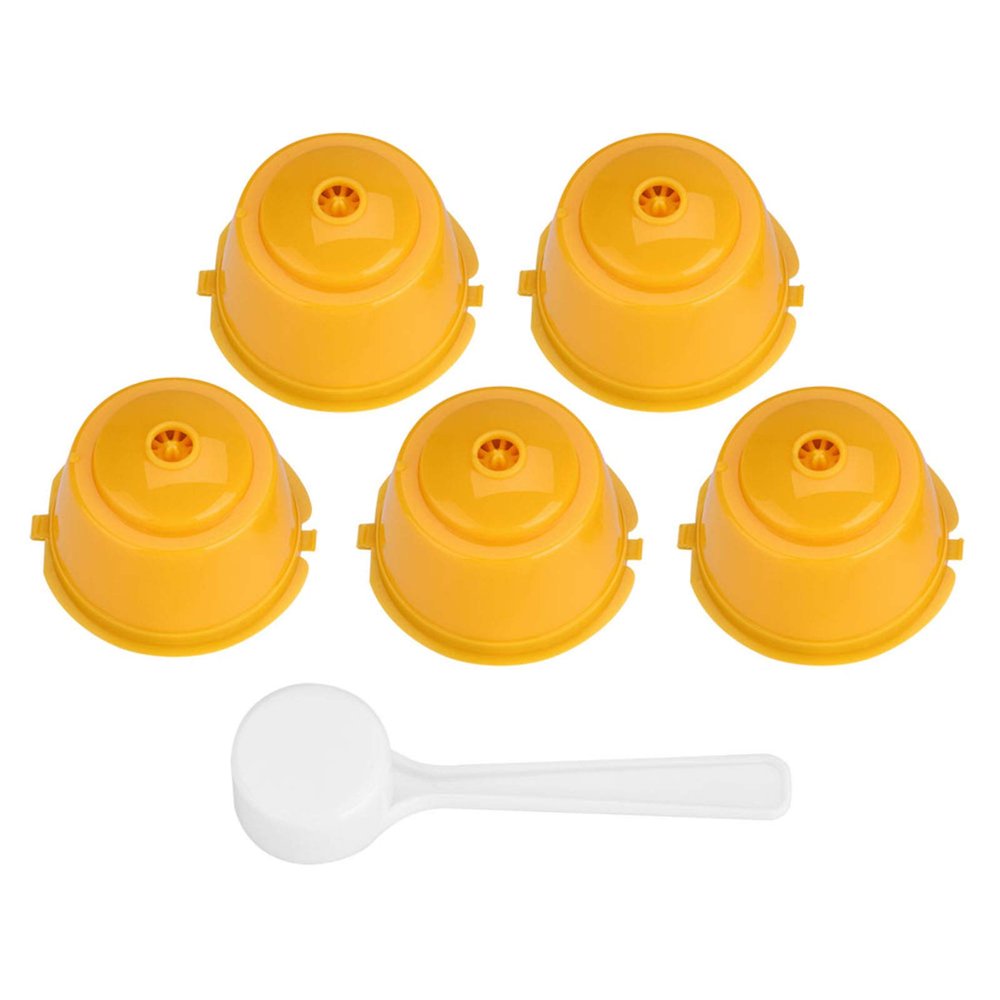 5Pcs Reusable Coffee Filter Capsules, Wiedererndbare Kaffeekapseln Stainless Steel Reusable Coffee Capsule Filter, Refillable, Kaffeekapseln Wiedererndbar With Spoon, For Coffee (Yellow)