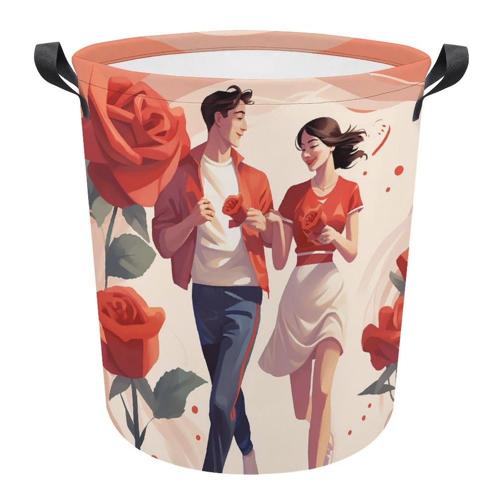 LFDSEPYM Laundry Hamper Large Laundry Basket Round Laundry Hampers with Handles Valentine's Day Stroll Dirty Clothes Hamper Storage Basket for Family Bedroom Decoration