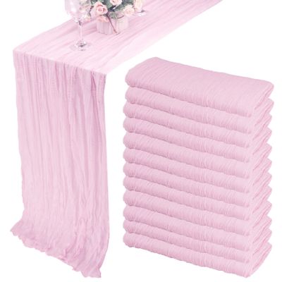 12 Pack 13Ft Cheesecloth Table Runner 35x157 Inch Boho Gauze Table Runner Cheese Cloth Long Rustic Table Runners for Wedding Bridal Shower Birthday Party Table Decor (Pink Purple)