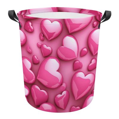 Laundry Hamper Large Laundry Basket Round Laundry Hampers with Handles Hearts Dirty Clothes Hamper Storage Basket for Family Bedroom Decoration