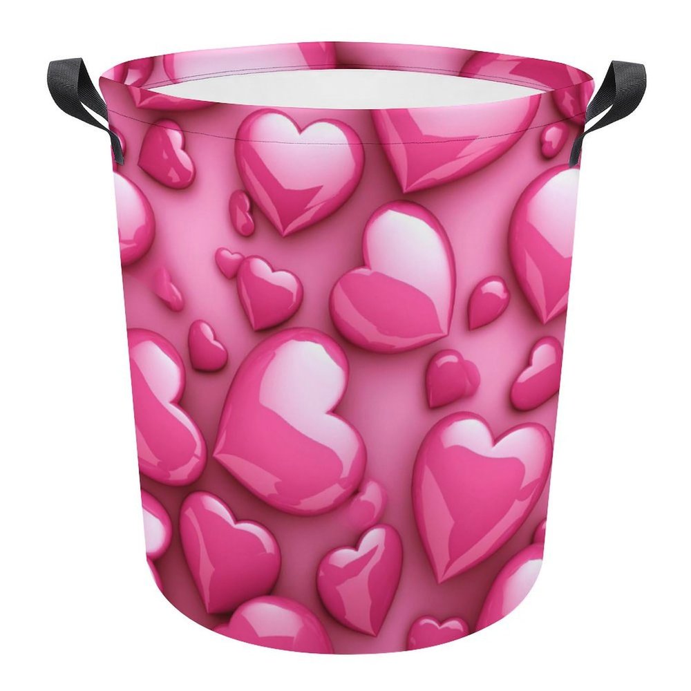 Laundry Hamper Large Laundry Basket Round Laundry Hampers with Handles Hearts Dirty Clothes Hamper Storage Basket for Family Bedroom Decoration