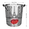 Laundry Hamper Large Laundry Basket Round Laundry Hampers with Handles Eiffel Tower Paris Red Umbrella Dirty Clothes Hamper Storage Basket for Family Bedroom Decoration view 2
