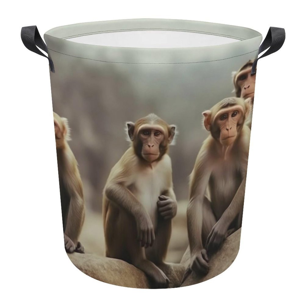 LFDSEPYM Laundry Hamper Large Laundry Basket Round Laundry Hampers with Handles Sitting Monkey Dirty Clothes Hamper Storage Basket for Family Bedroom Decoration