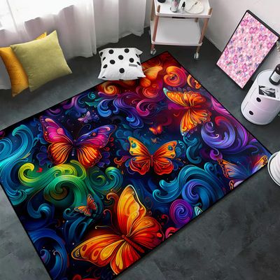 Butterfly Rugs for Girls Bedroom Colorful Butterfly Rug for Living Room Floor Mat Carpet Indoor and Outdoor Doormat Welcome Mat, 2.5x4 Feet