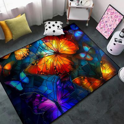 Butterfly Rugs for Girls Bedroom Colorful Butterfly Rug for Living Room Floor Mat Carpet Indoor and Outdoor Doormat Welcome Mat, 4x5 Feet