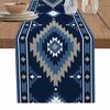 Native American Southwest Table Runner 90 Inches Long for Dining Table, Cotton Linen Farmhouse Washable Coffee Table Runners Dresser Scarf for Kitchen Party Holiday Western Boho Tribe Navy Blue view 1