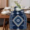 Native American Southwest Table Runner 90 Inches Long for Dining Table, Cotton Linen Farmhouse Washable Coffee Table Runners Dresser Scarf for Kitchen Party Holiday Western Boho Tribe Navy Blue view 4