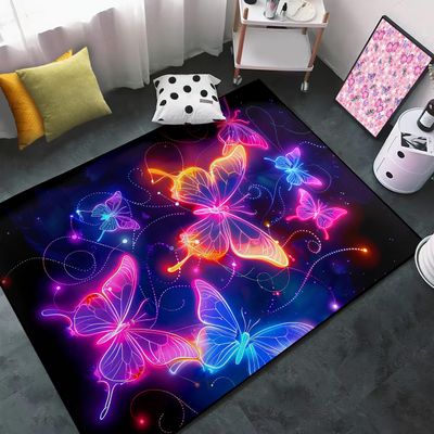 WJLBKGU Butterfly Rugs for Girls Bedroom - Purple Butterfly Rug for Girls Room Decor for Living Room Dining Room Sofa Floor Mat, Black, 4x5 Feet