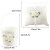 RTYUSWL Wedding Flower Girl Basket and Ring Bearer Pillow Set Romantic Flowers Lace Wedding Basket and Rings Pillow Satin Lace Pearl Collection Flower Basket Set for Wedding Party(White) view 3
